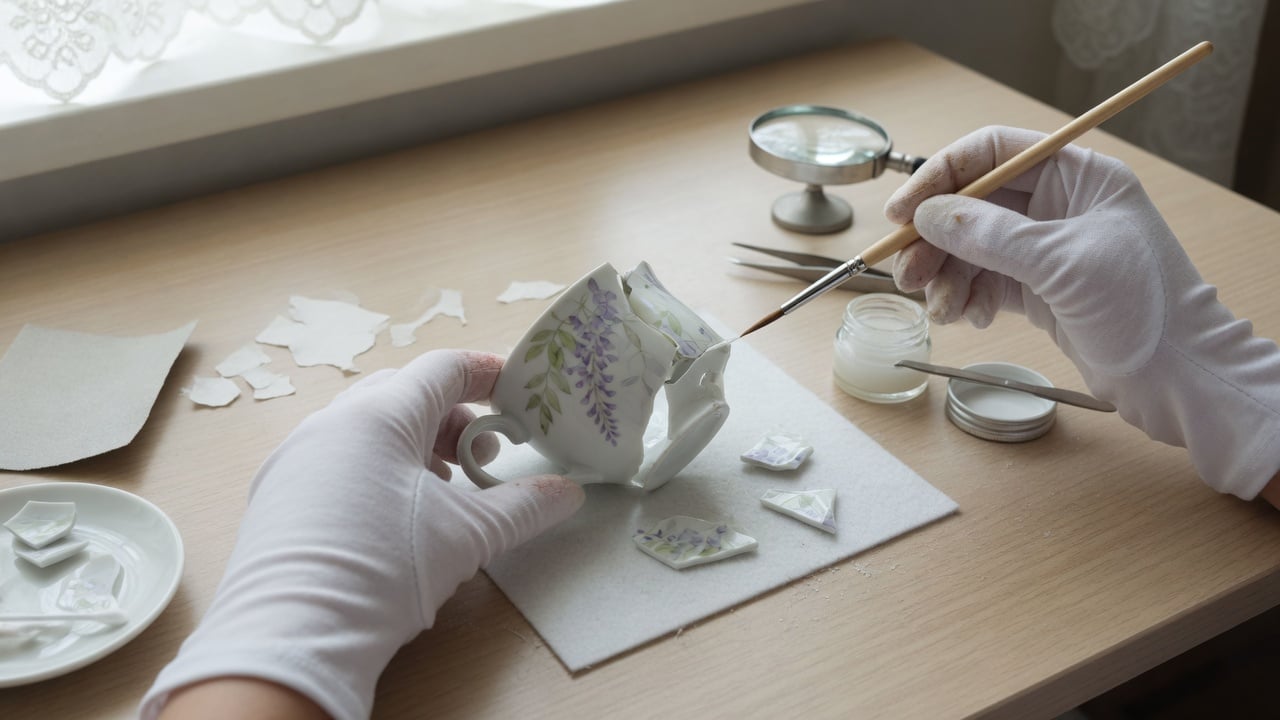 Delikatna naprawa porcelanowego naczynia klejem