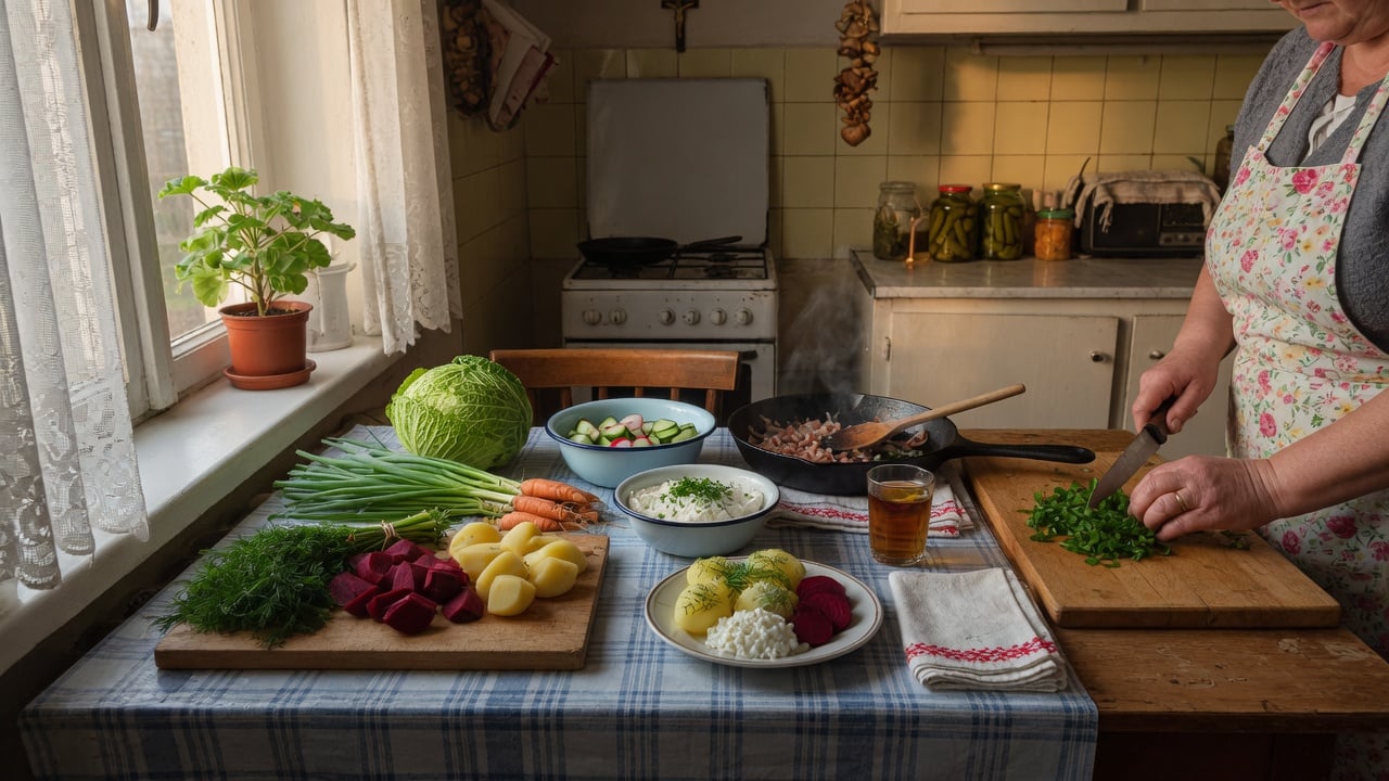 Domowe przygotowanie prostego zdrowego posiłku na blacie kuchennym