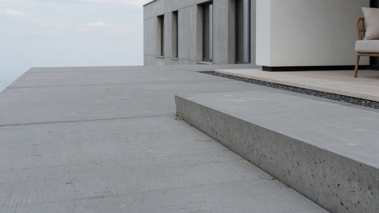 Gładka płyta betonu architektonicznego na tarasie