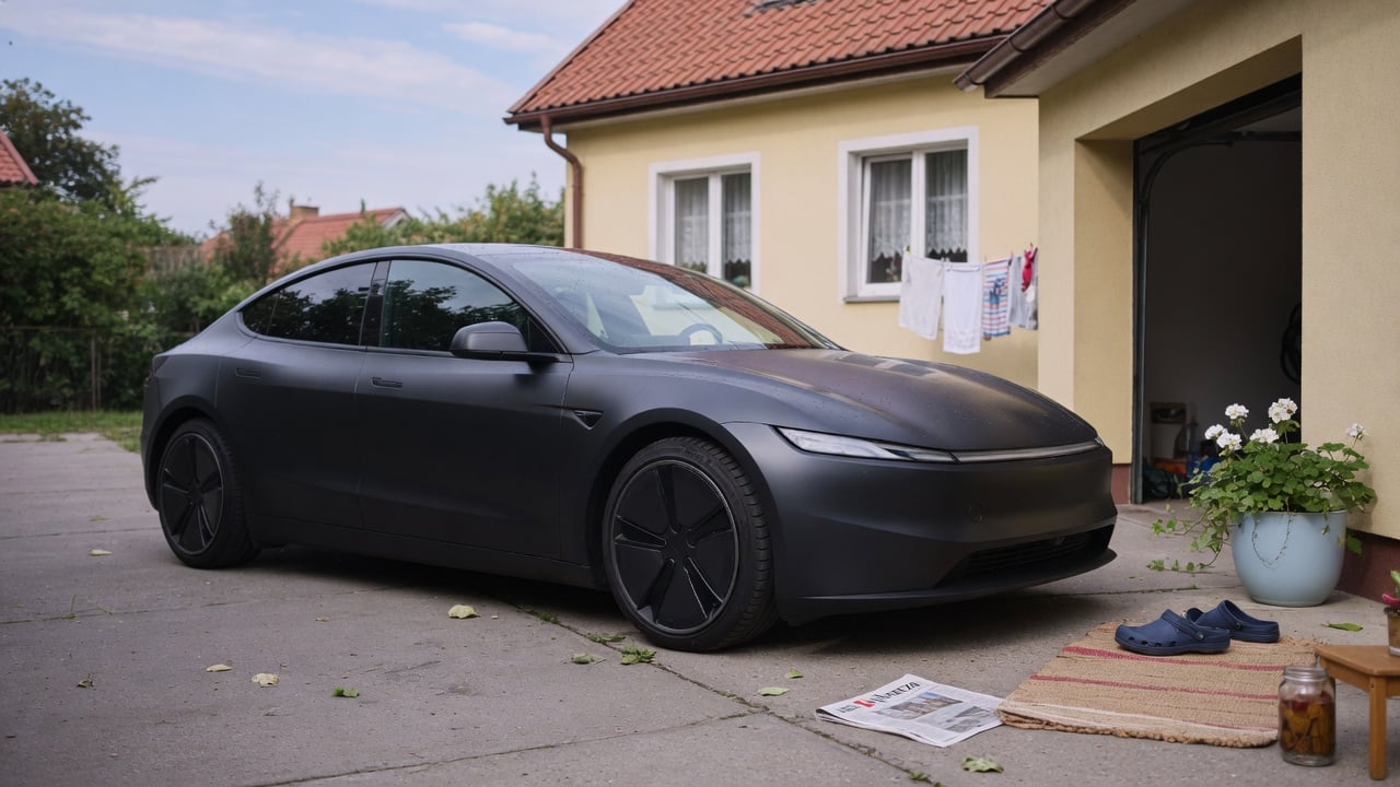 Samochód z matowym wykończeniem lakieru w dziennym świetle